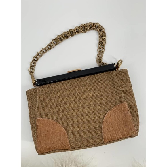 Prada Paglia Straw & Black cocco Lu Crocodile  Bag - Picture 5 of 12